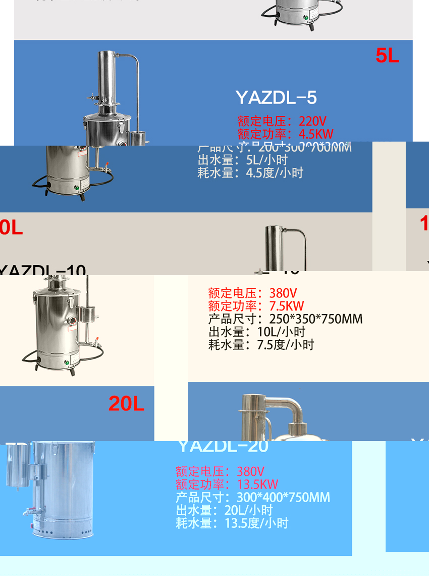 YAZDL-3/5/10/20型不锈钢电热蒸馏水器自控款