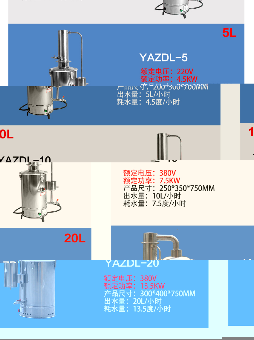 YAZDL-3/5/10/20型不锈钢电热蒸馏水器自控款